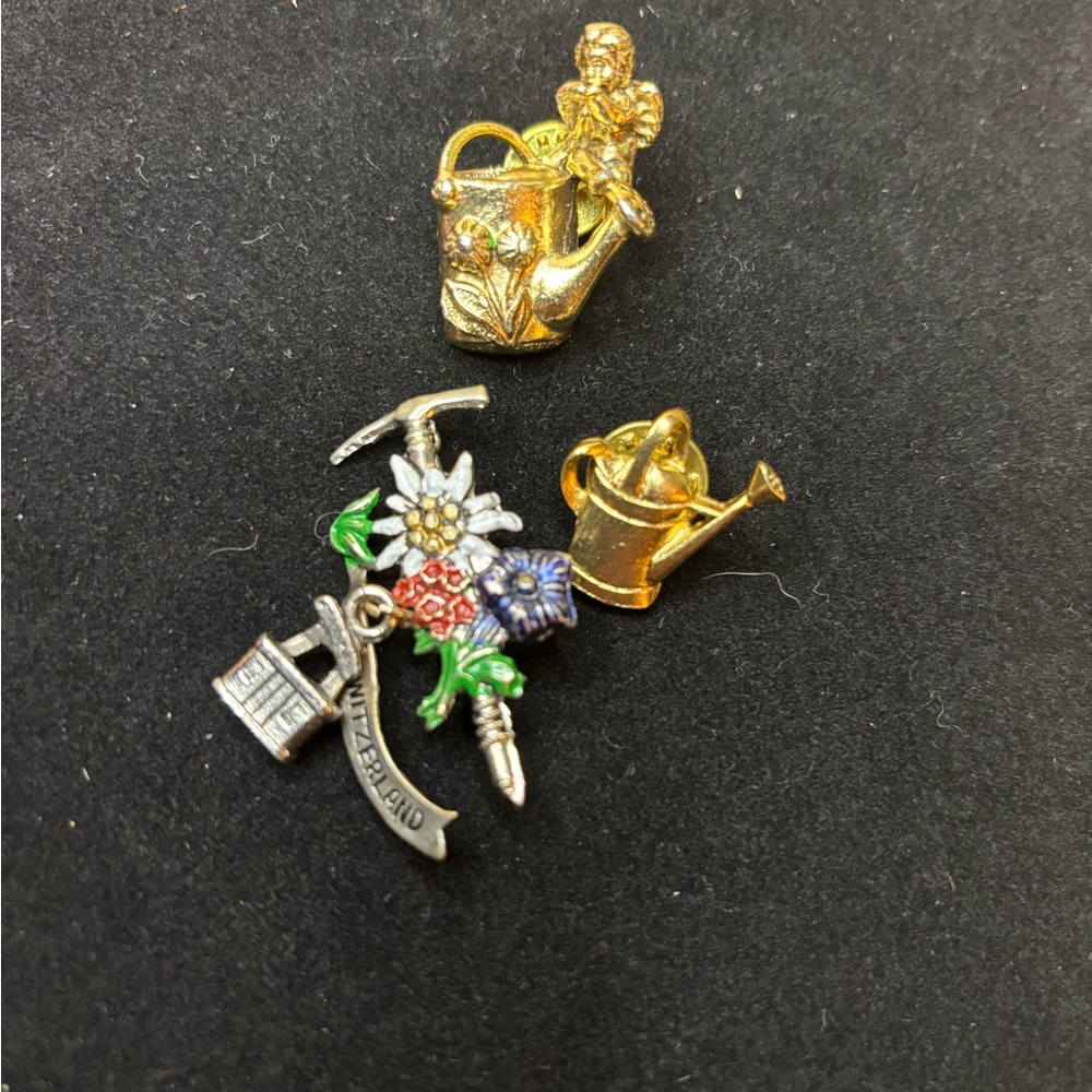 Charming Gold and Silver Watering Can Brooch Set
